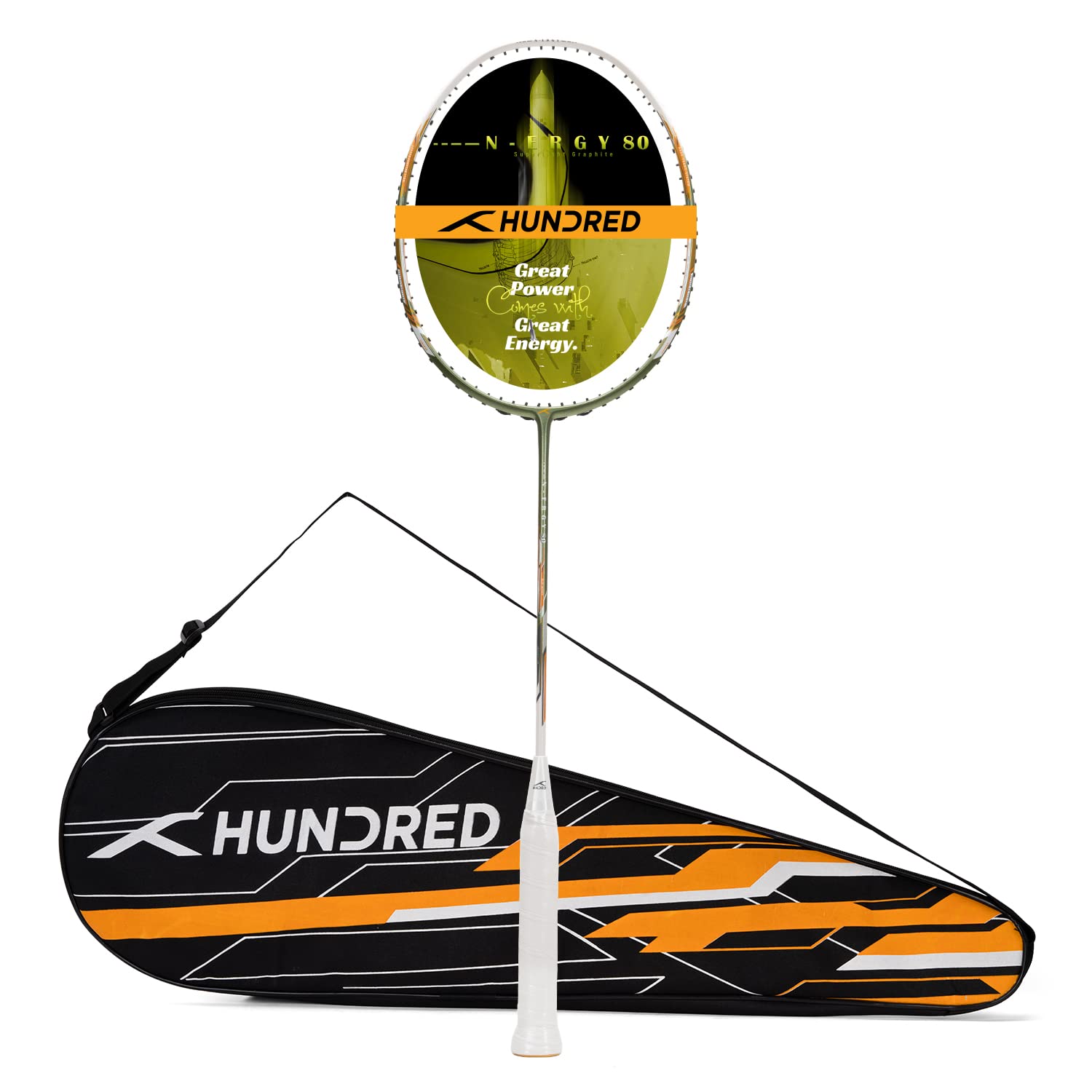 HUNDRED N-ERGY 80 Carbon Fibre Unstrung Badminton Racket with Full Racket Cover for Intermediate Players (80g, Maximum String Tension - 32lbs)