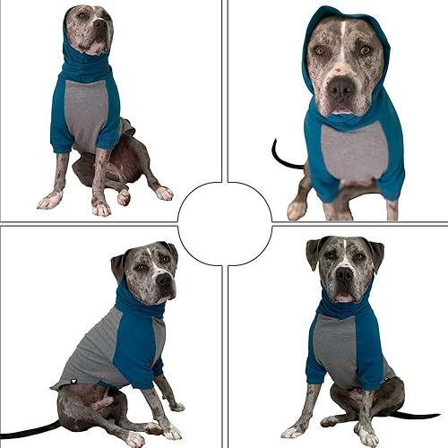 Miniatura 4 de Tooth & Honey Suéter grande para perro, pitbull, grande, medianoextragrande, sudadera para perro, verde azulado y gris (grande)