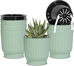 T4U 10cm Kunststoff Blumentopf mit Bewässerungssystem, Blumentöpfe Klein Innen und Draussen für Orchideentopf, Kräutertopf Hydrokultur Topf, Selbstbewässerungstopf Grün 6er-Set