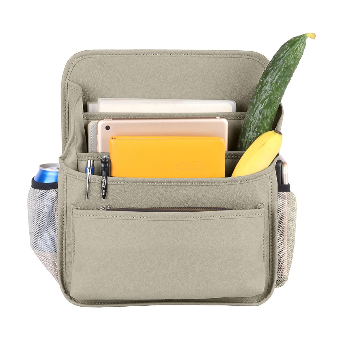 Viaviat Organizador de asiento delantero para tapicería de coche, bolsa de almacenamiento para asiento del pasajero, organizador grande y duradero con correa ajustable, múltiples compartimentos,