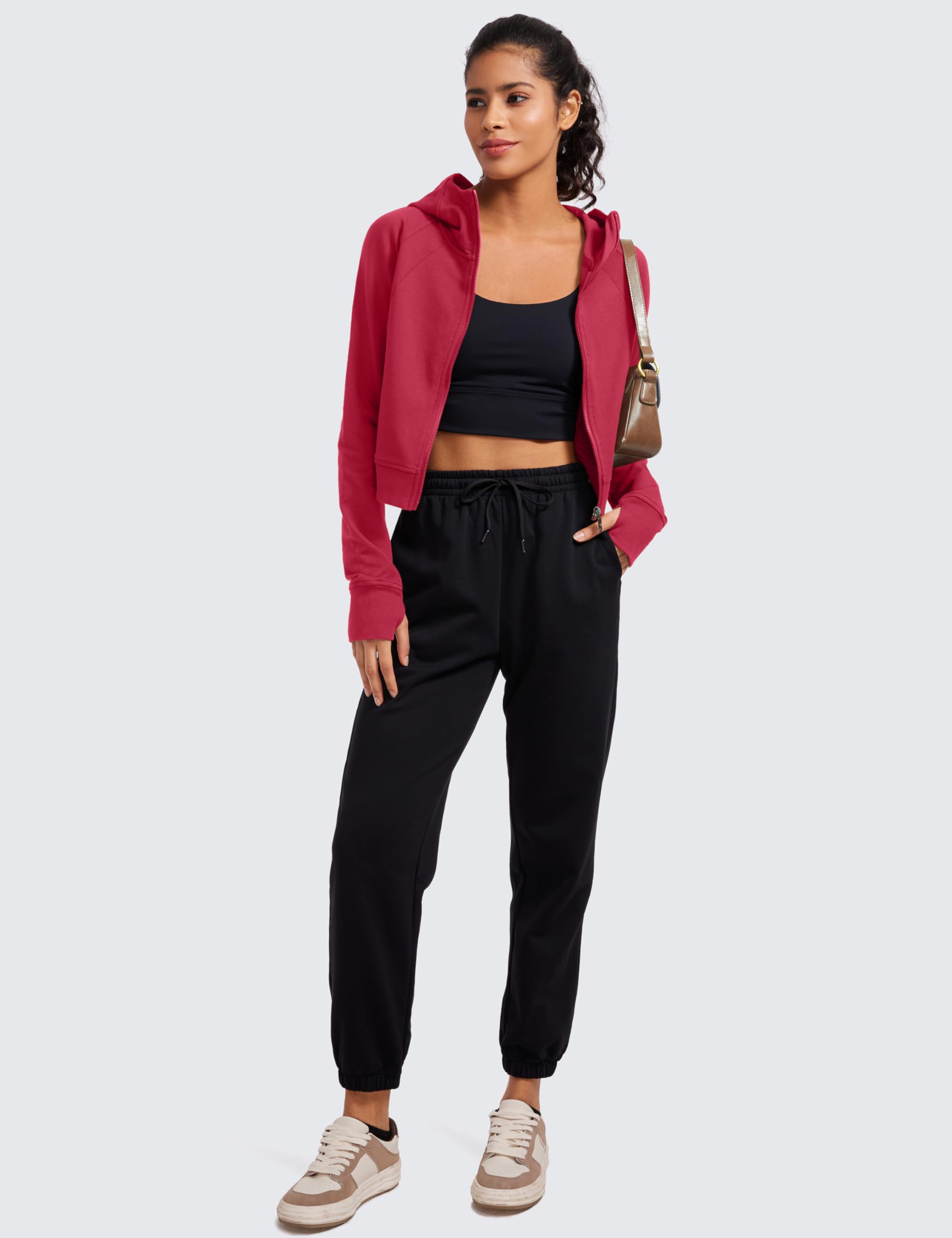 CRZ YOGA Womens Cropped Hoodie Full Zip Jacket Athletic Casual Sudaderas de Manga Larga con Agujeros para los Pulgares