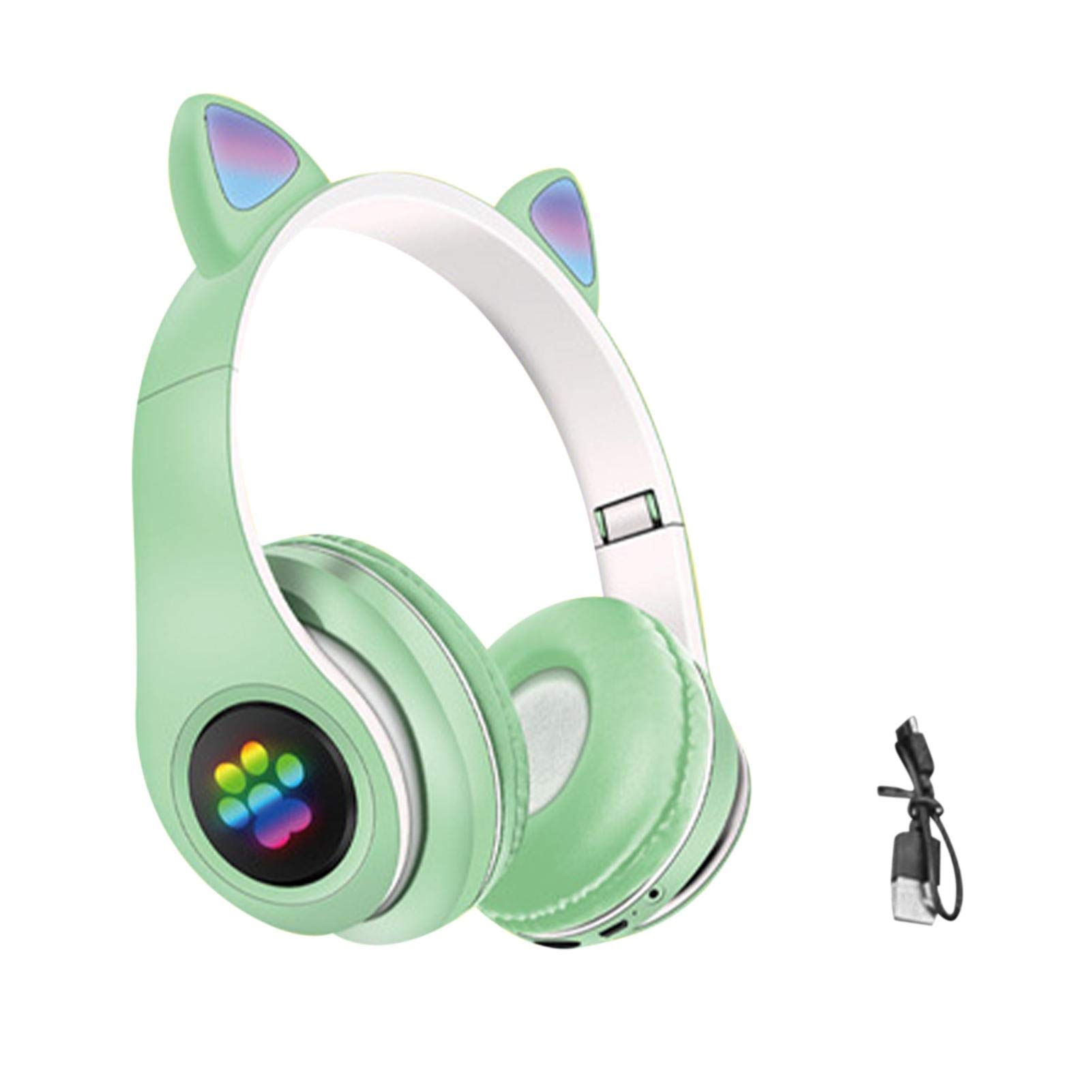 Casque Bluetooth Enfants Oreilles De Chat Avec LED - Pliable, FM, Carte SD, Micro, Pour Enfants Et Adultes (bleu/blanc)