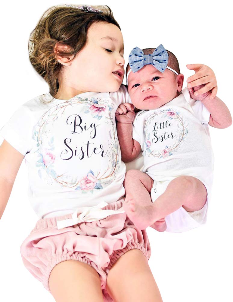 BigbuyuToddler Newborn Baby Girls Shirt Big Sister T-Shirt & Little Sister Romper Floral Matching Outfits