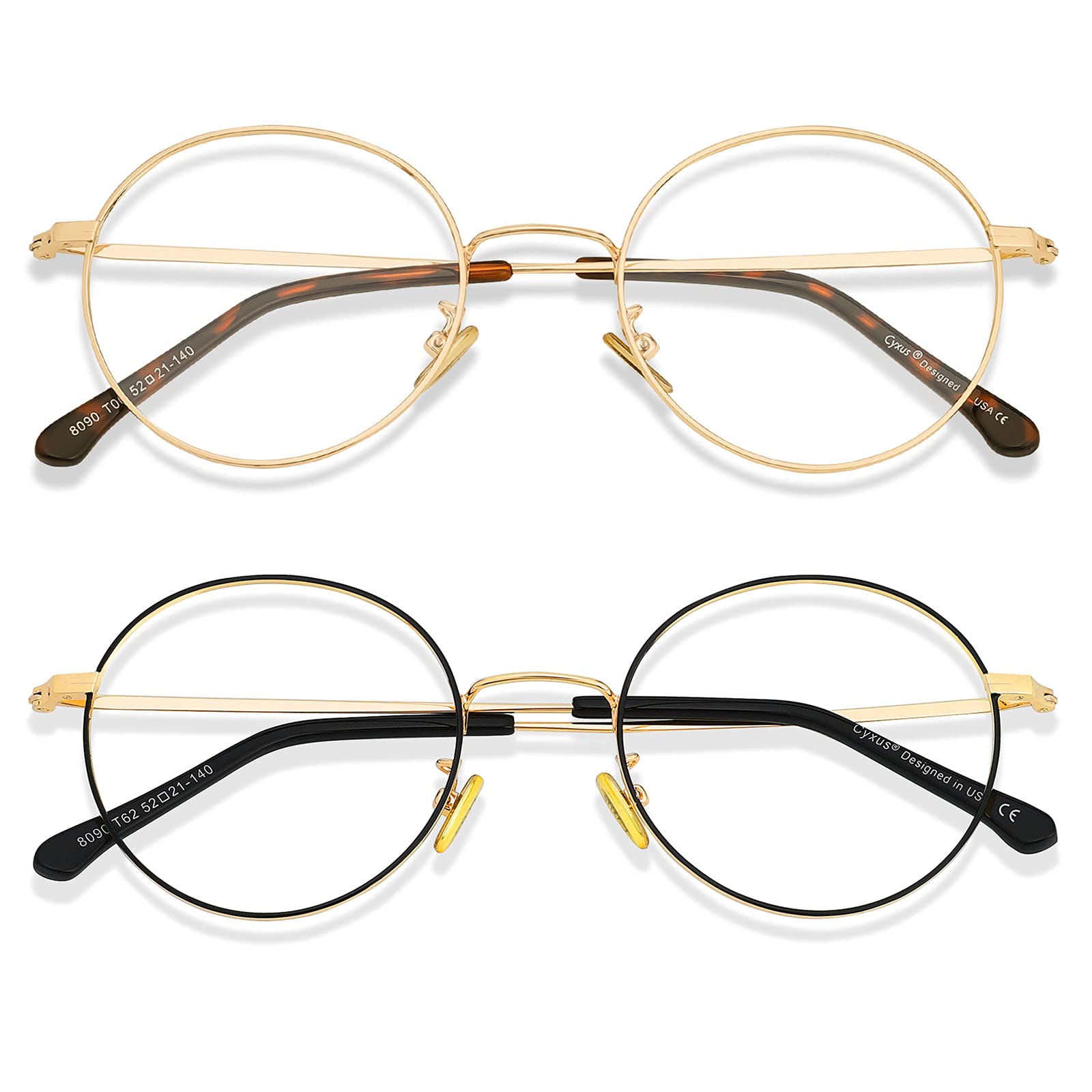 Cyxus Round Blue Light Blocking Glasses Men Woman Wire Frame Ultralight Comfortable Office Computer Gaming Study 8090