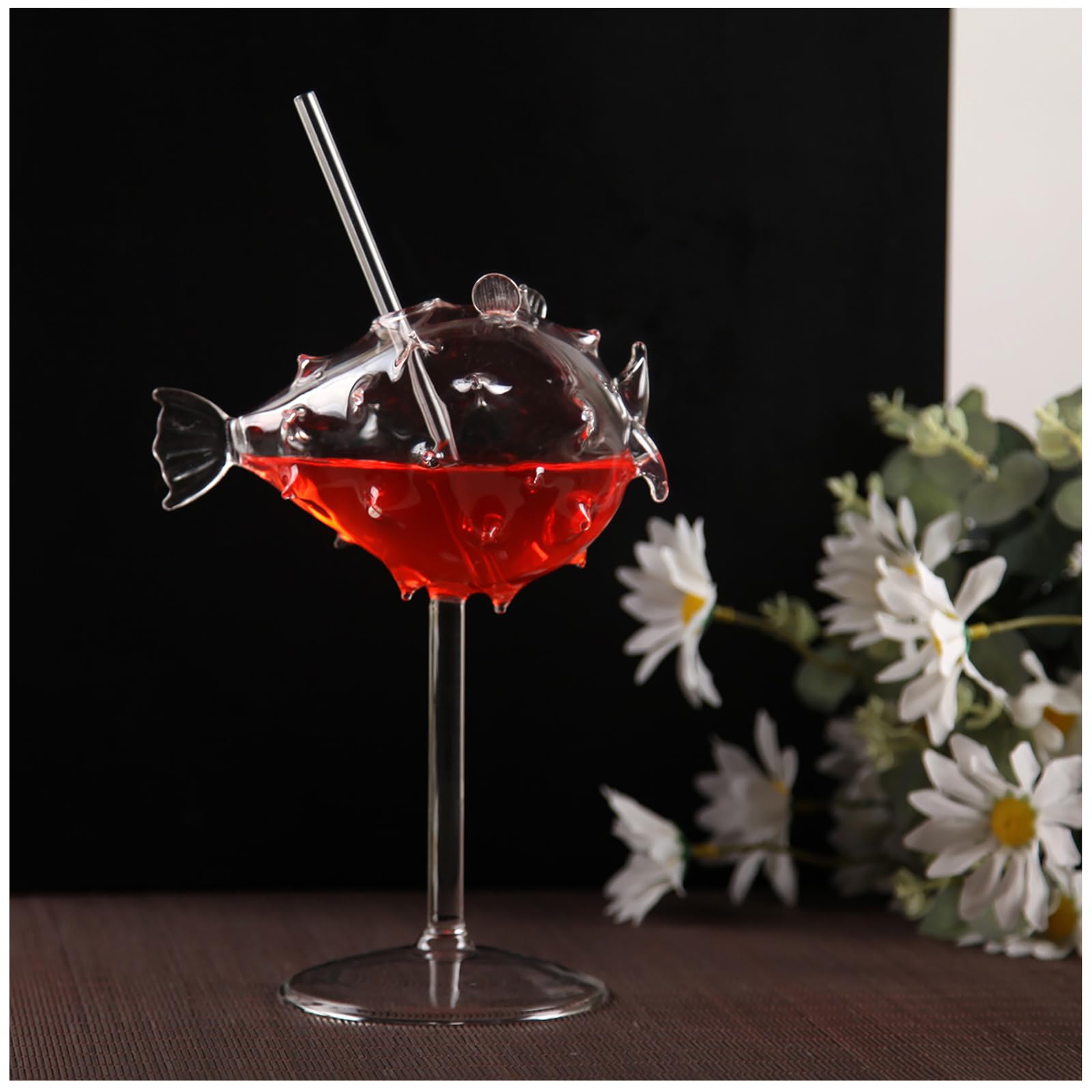 QVK Set of 2 Puffer Shape Cocktail Glasses, Crystal Glass Goblets for Party Novelty Mushroom Cups for KTV Bar Club Restaurant