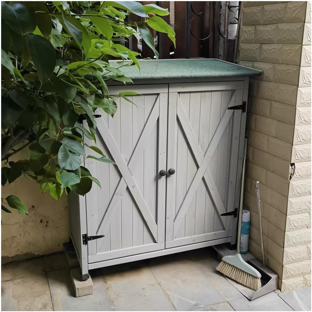 Outdoor Potting Bench Work Station Table with Storage Cabinet & Shelves - Garden Patio for Plants, Tools & Supplies - Gray Garden Shed,Grey-110X55X100Cm