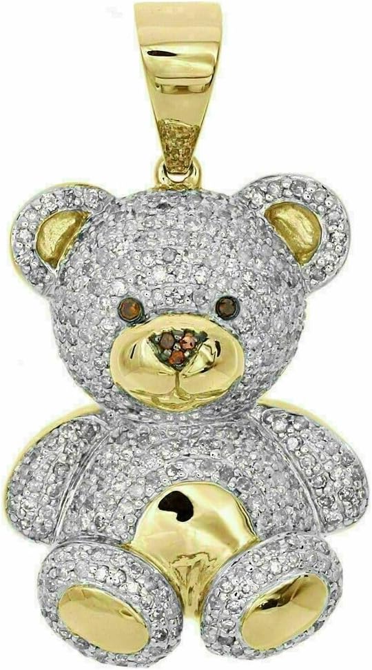 Teddy Bear Unisex Pendant Charm 2 CT D/VVS Lab Created Diamond 14K Yellow Gold Plated Sterling Silver