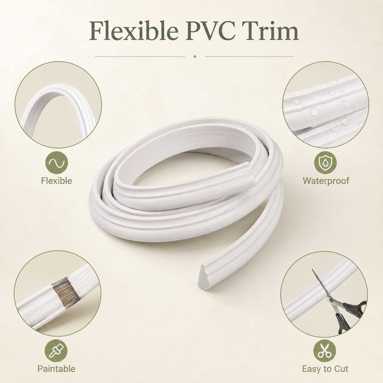 PVC Modanatura per Pareti Flessibile per Quadri, Porte, Boiserie, Specchi, Armadi E Rivestimenti Murali W 1.6cm, L 10m