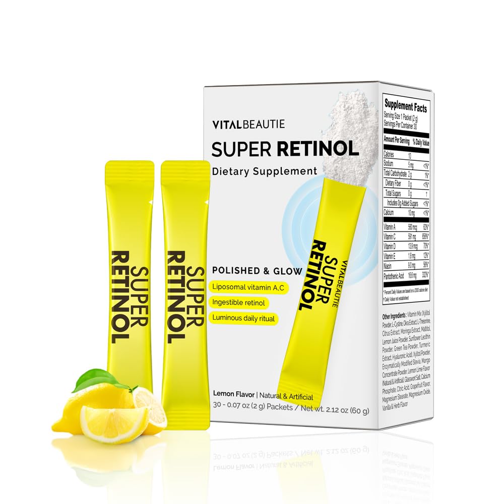 VITALBEAUTIE Super RetinolC (Powder, Skincare Supplement) - Retinol, Vitamin A, C, D, E, Pantothenic Acid, Zinc, L-Cysteine for Skin Radiance and Tone Vegan Authorized AMOREPACIFIC - 30 Packets