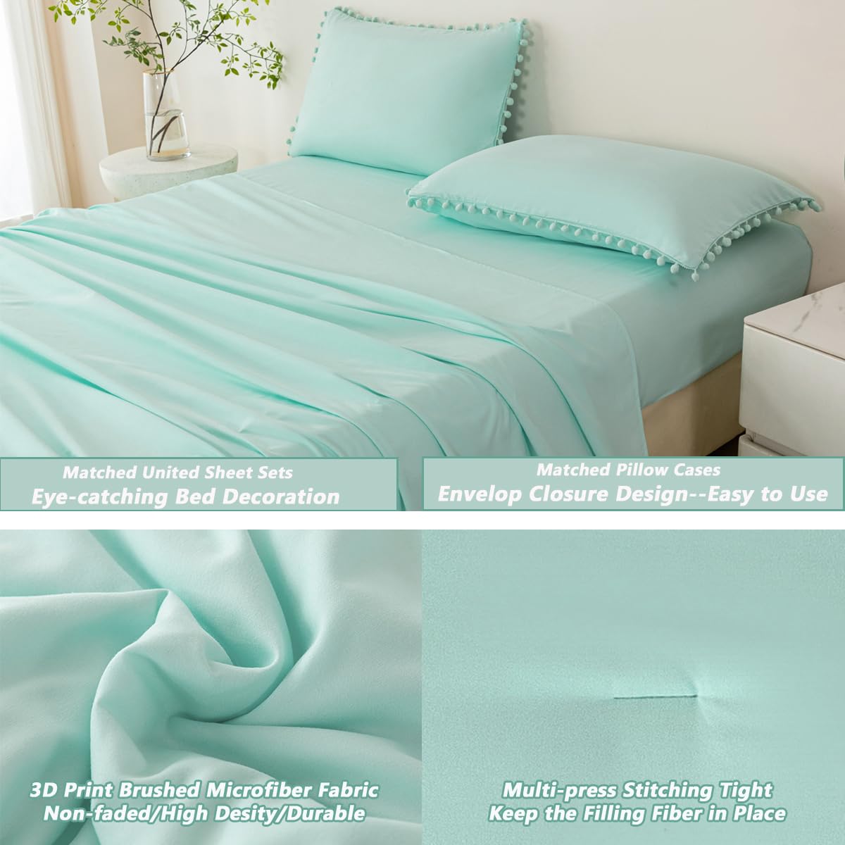 Amazon.com: PERFEMET Mint Green Comforter Full Size 5 Piece Bed in