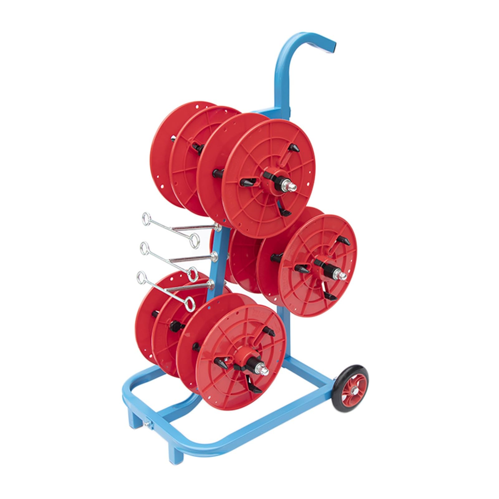 Carrito para 6 carretes con eje 5/6 que optimiza el tiro de cables industriales sin enredos