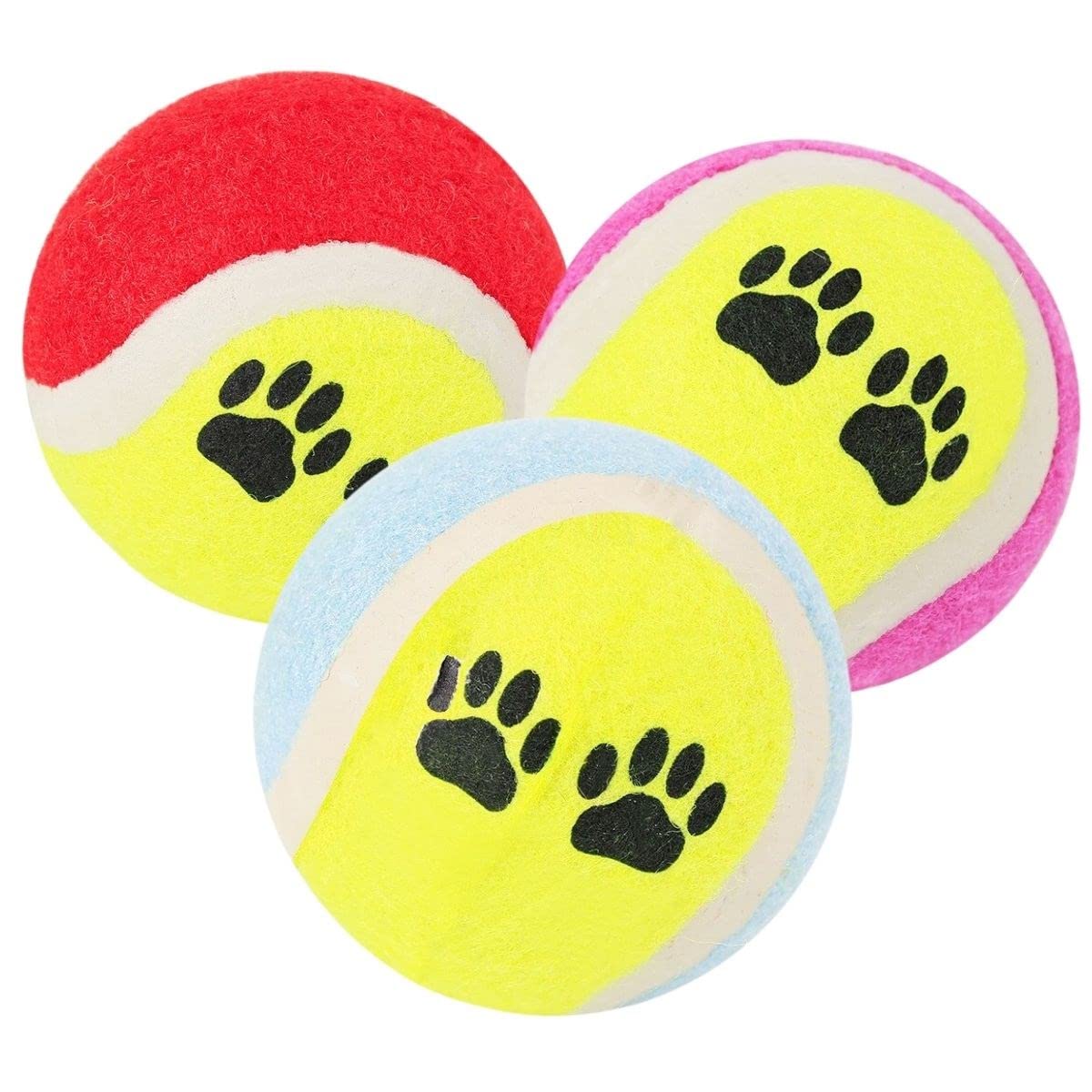 BUFFER® 3'lü Renkli Desenli Tenis Topu Kedi Köpek Oyuncağı