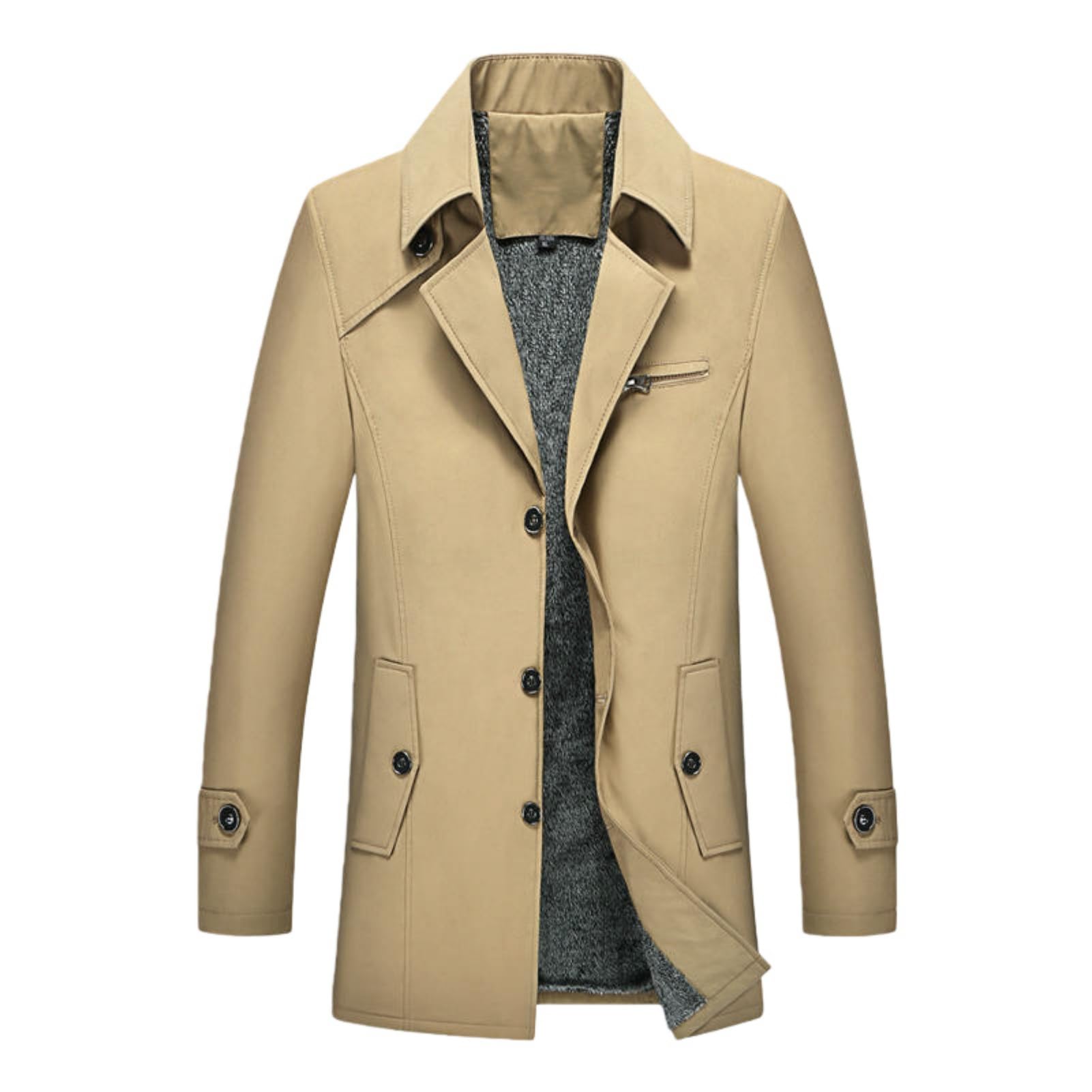 Męski trencz na wiosnę i jesień, krój slim fit, khaki, rozmiar S