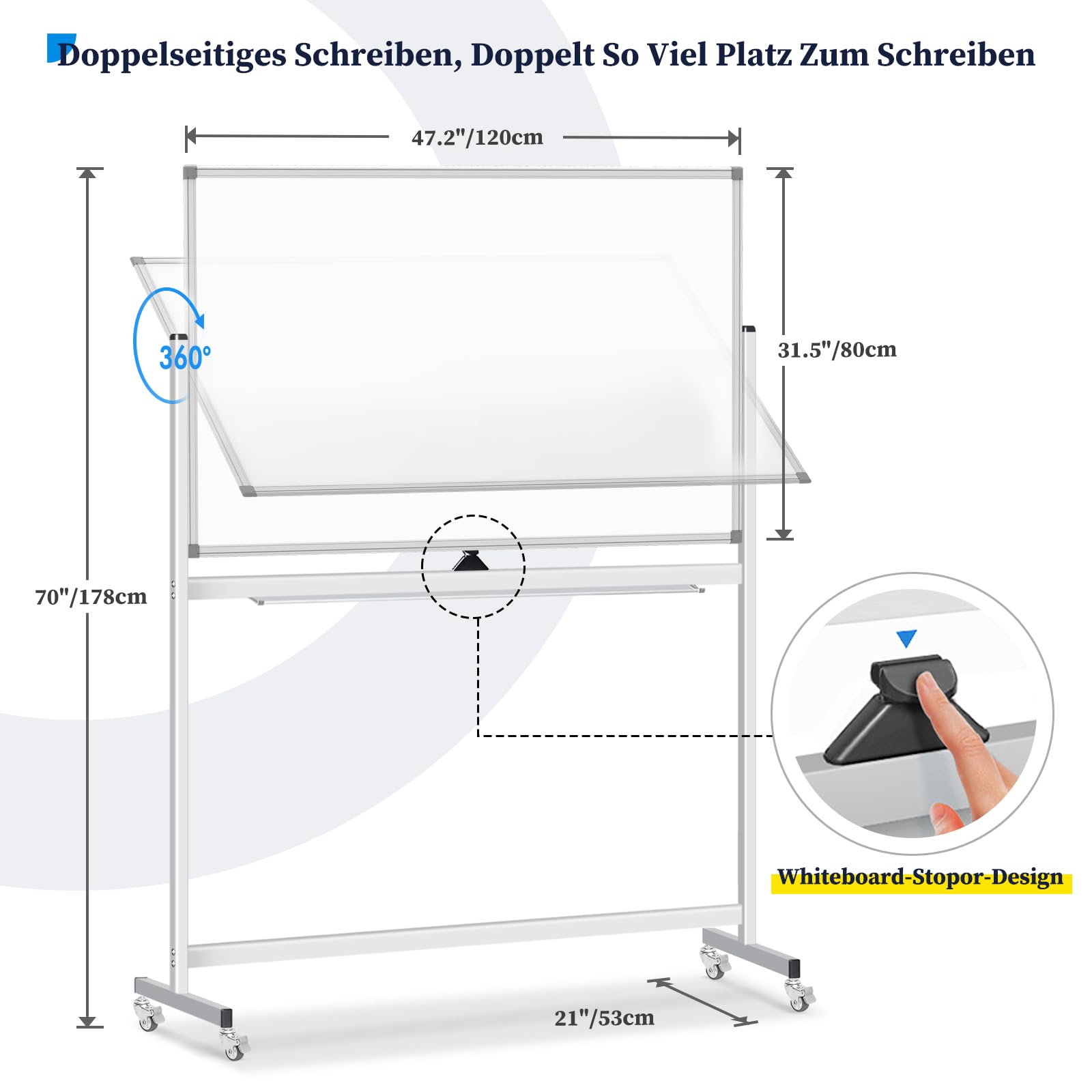 Lavagna Bianca Mobile con Supporto 120 x 80 cm, Lavagna Cancellabile Superficie Magnetica su Entrambi i Lati, con Telaio in Alluminio, Accessori per Aule, Home Office