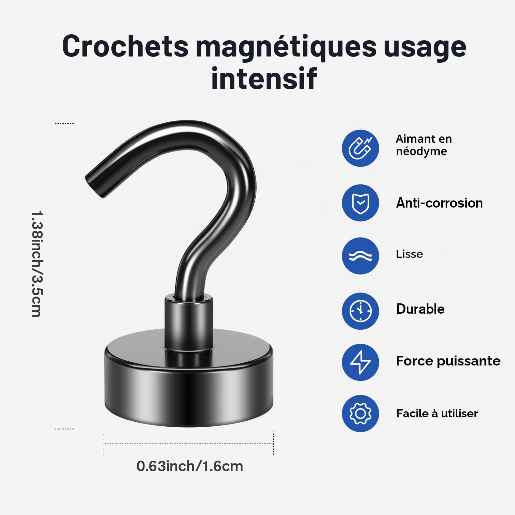 Lot de 20 crochets magnétiques, 10 kg + crochets magnétiques en néodyme noir très résistants, aimants avec crochets pour réfrigérateur, crochets magnétiques puissants pour croisière, plafond, bureau