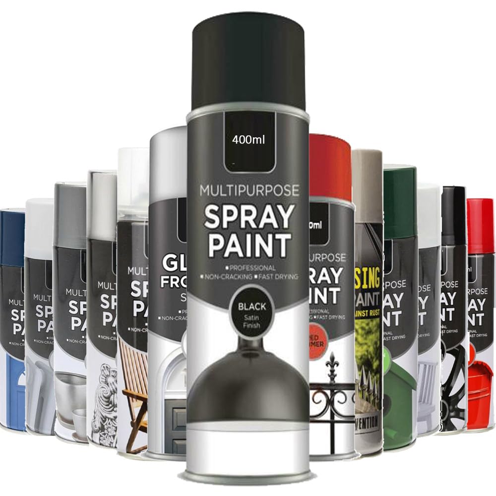 AlezyB - 1 x Multipurpose Black Satin Spray Paint 400ml Excellent Coverage, Quick & Fast Drying for interior & exterior Multipurpose Spray for Metal | Plastic | Wood | Glass.