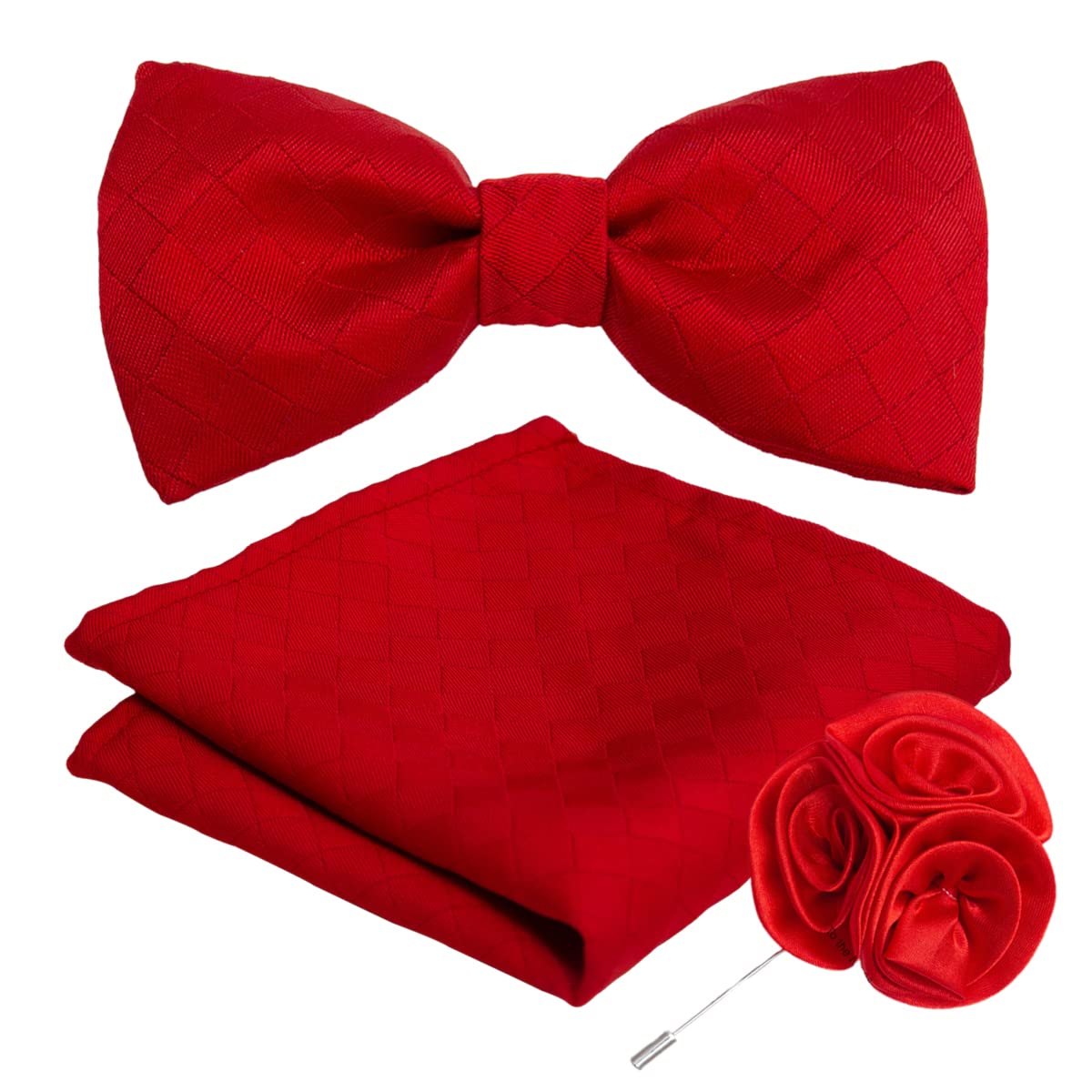 Men's Microfiber Red Bow Tie & Pocket Square with Lapel Pin-image-35