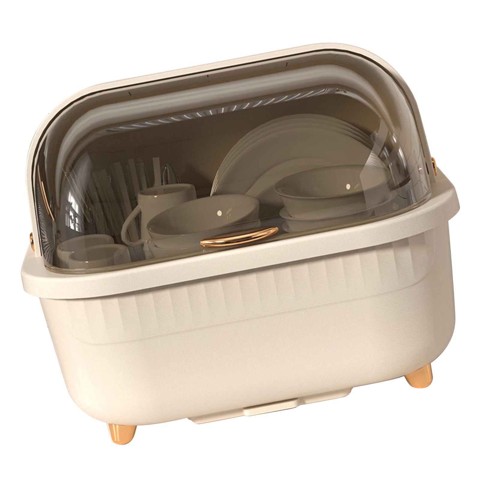 Escurridor de Platos con Tapa Caja de Secado de Platos de Plástico Escurridor de Platos Multifuncional para Ahorro de Espacio para Accesorios de Cocina (Albaricoque M)