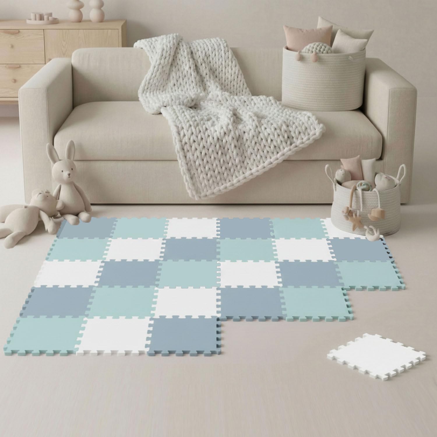 LittleTom Spielmatte Baby Puzzlematte Pastellfarben - 27 Matten je 30x30 cm Krabbelmatte 270x90 cm Bodenmatte Kinder - Puzzle Teppich Kinderzimmer - Bodenschutzmatte Spielteppich Eva Schaumstoffmatte