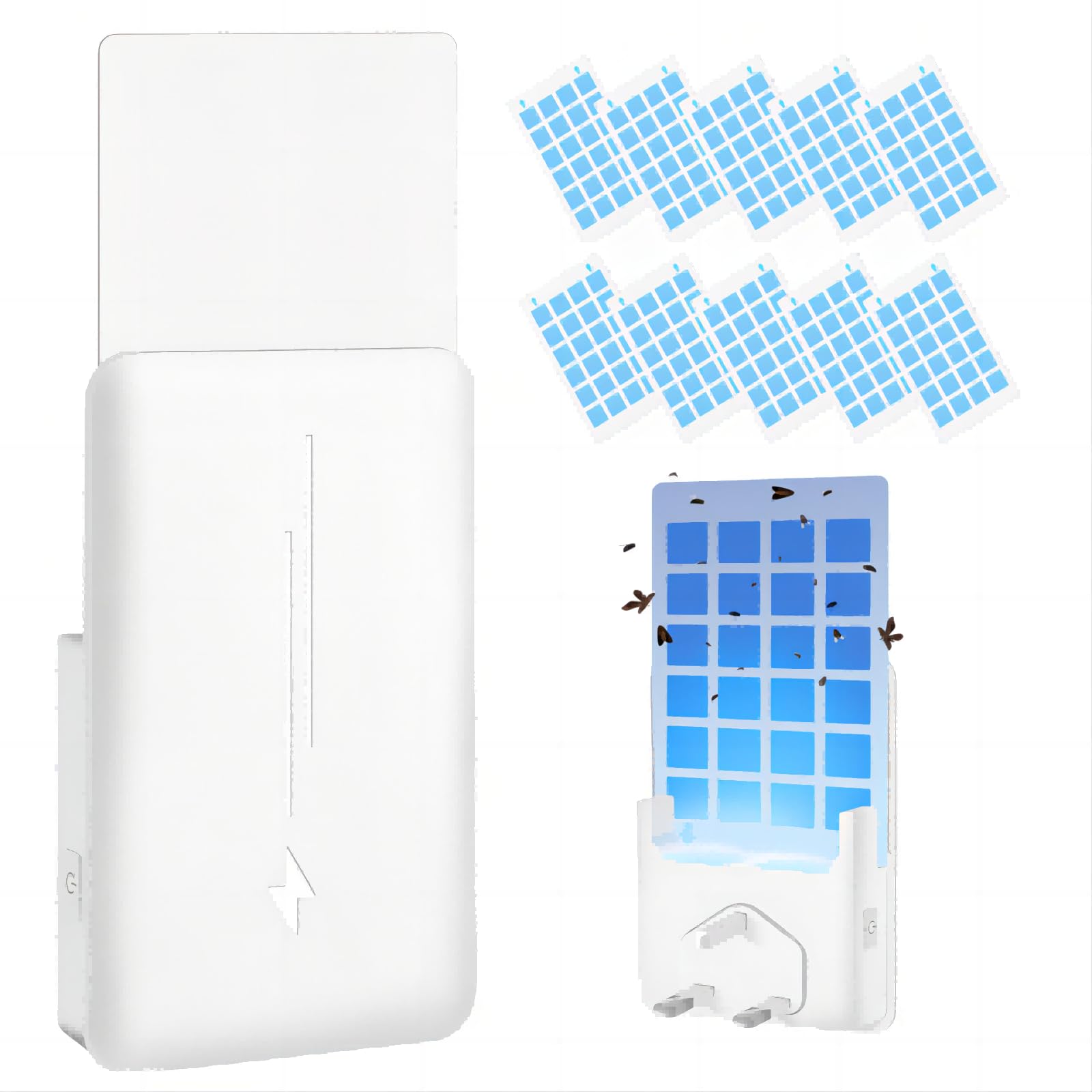 2 in 1 indoor Flying Insect Trap Kit(1Device+10Pcs Glue Cards),odorless & silent Indoor Fly Trap, Fruit Fly Traps for Gnat, Moth, Mosquito, Suitable for every part of The home