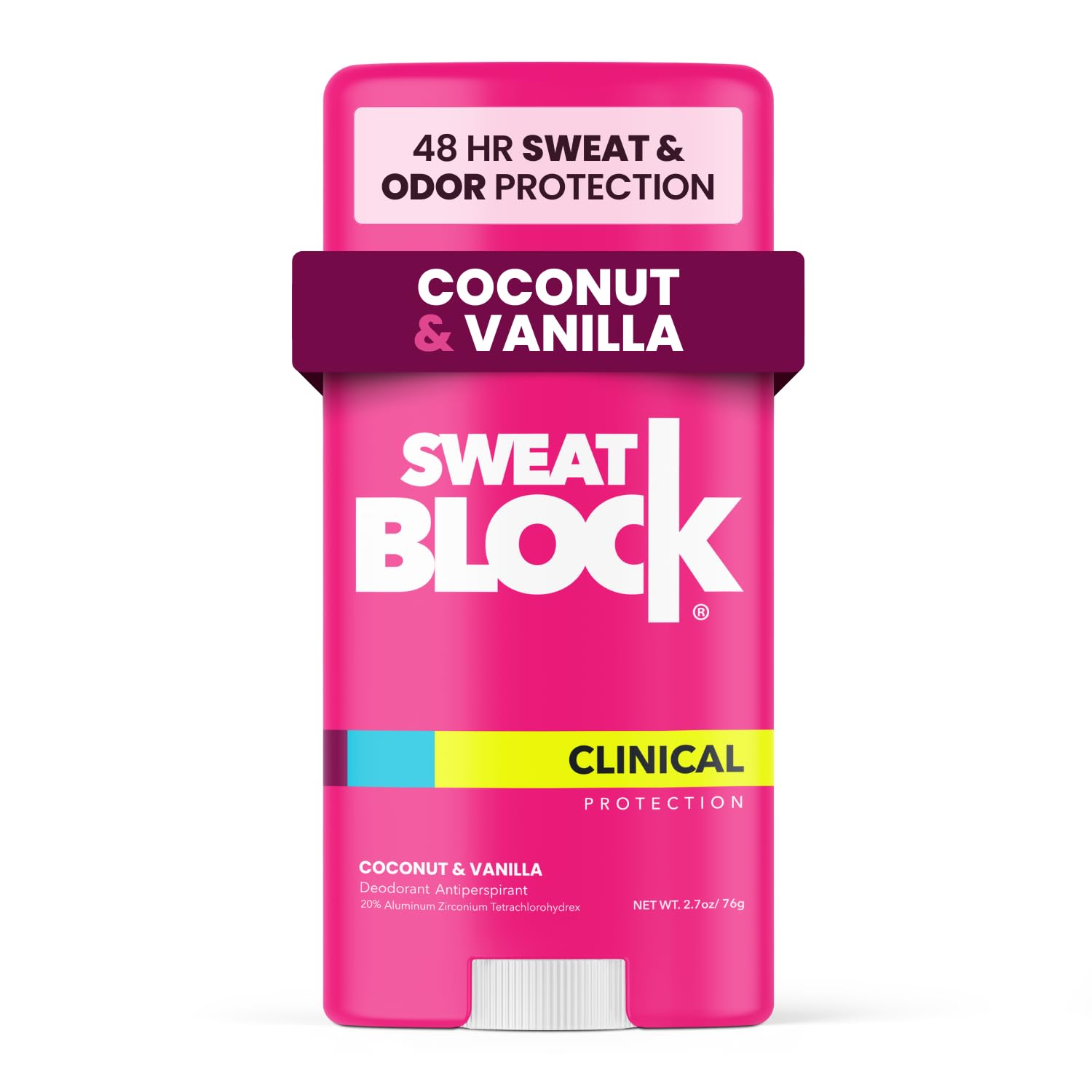 SweatBlock Deodorant for Women | Clinical Antiperspirant, 48 Hour Sweat & Odor Protection, Coconut & Vanilla