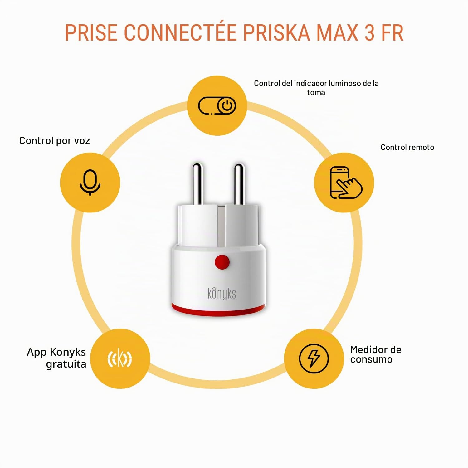 Konyks Priska MAX 3 FR DUAL PACK - WiFi+BT, funciones avanzadas, 16A, contador de consumo, compatible con Alexa, Google Home & Tuya, paquete de 2