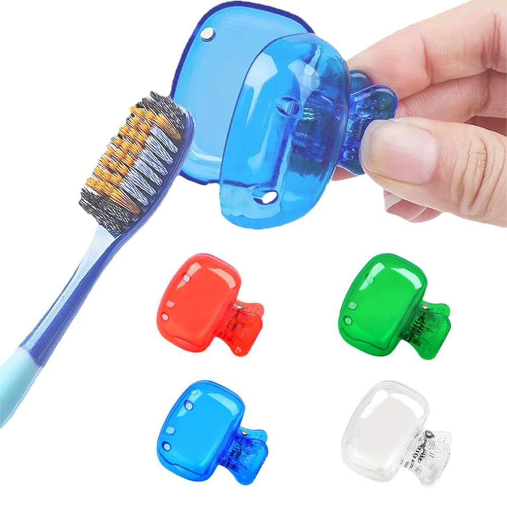 HAUUFENN 歯ブラシキャップ 子供用 4色セット 縦4.5cm 横4.3cm 厚さ2.3cm クリップ式 通気穴付き 歯ブラシカバー 旅行用