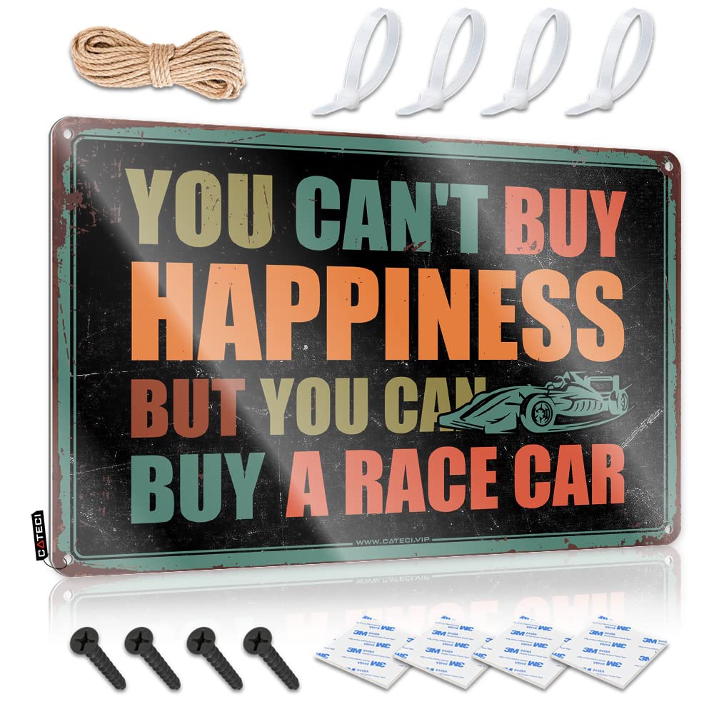 STWNVOITV Funny Outdoor Decor You Can'T Buy Happiness But Can A Race Car Tin Sign Beer Signs For Bar Metal Tin Sign Wall Decor(30X40CM)