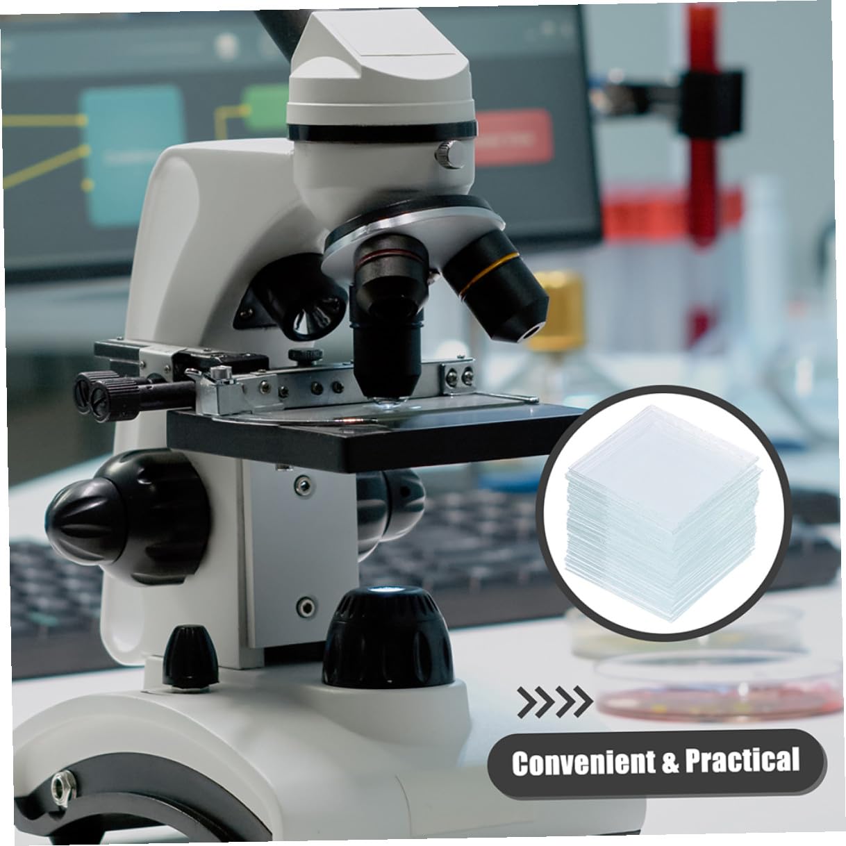FUOYLOO 500Pcs Microscope Cover Glass Slips Slides for Specimen Preparation Compatible with Various Optical Microscopes Laboratory Consumables