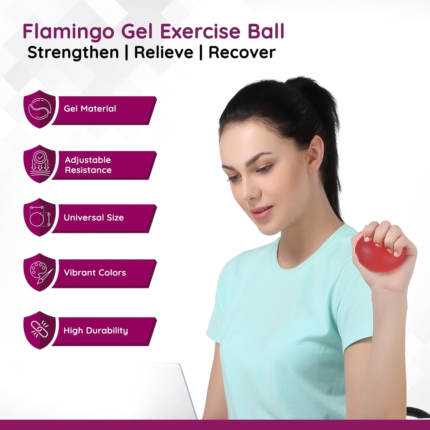 Flamingo Premium Silicone Stress Relief Ball for Hand Muscles Strengthening and Stress Relief | Medium, Red | Size - Universal | 1
