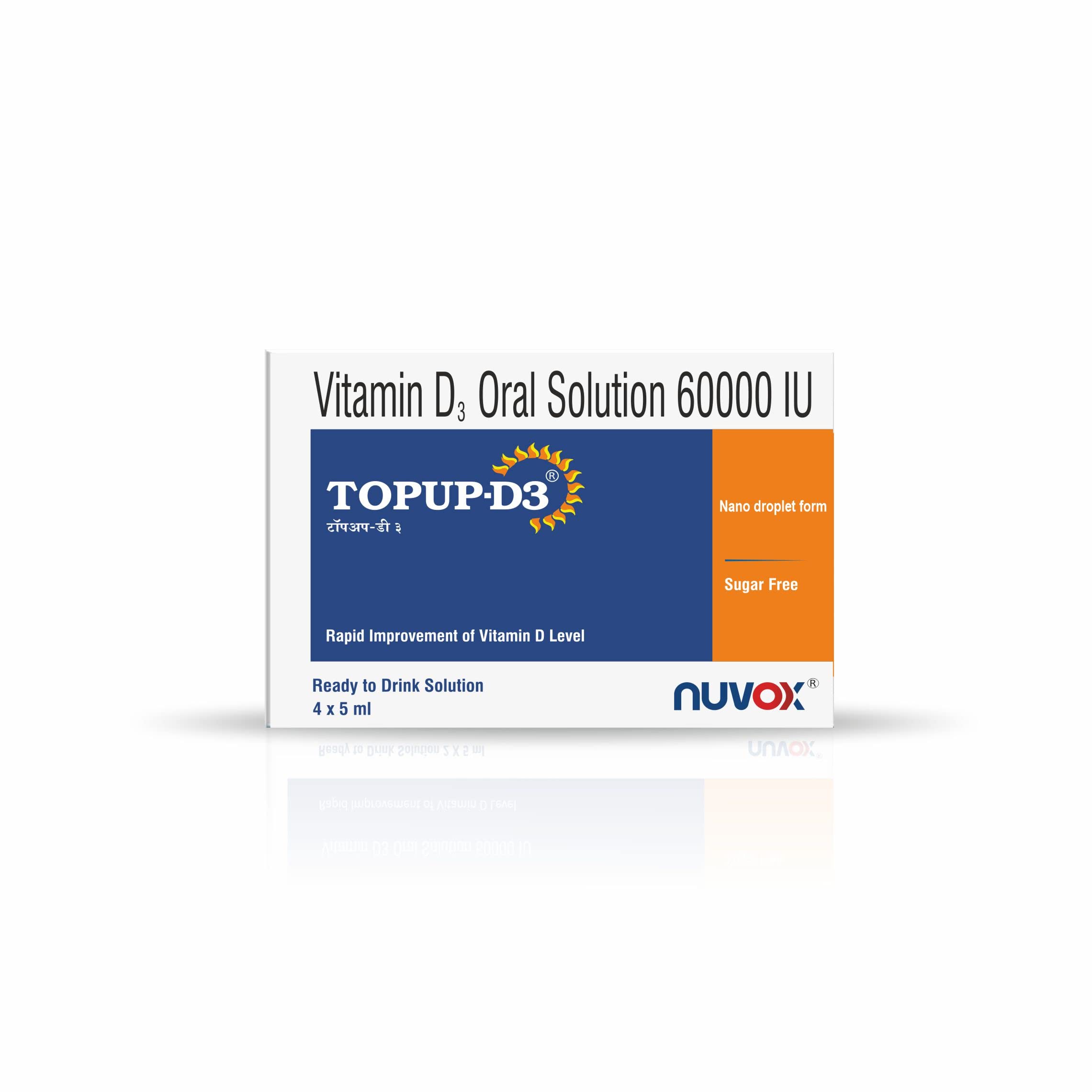 TOPUP D3 – Ready to Drink Vitamin D3 (Cholecalciferol, 60000 IU) | Nano Shots for Immunity, Healthy Bones & Strong Muscles | Sugar Free Nano Shots | Pack of 4 shots of 5 ml each (B0BF9FDKGS) Amazon Price History, Amazon Price Tracker