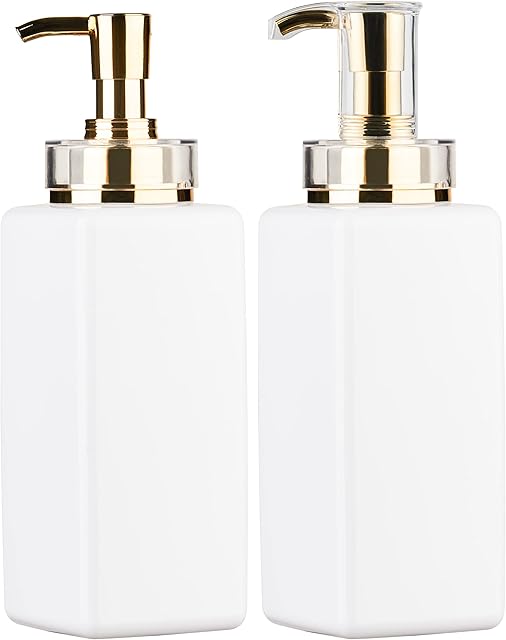 SZANAN (450ml X 2) Gold Pump Head Square Soap Dispenser/Refillable/Kitchen & Bathroom Soap Dispenser