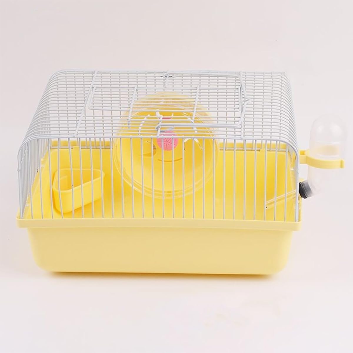 Jaula pequeña para hámster para mascotas con rueda para correr, botella de agua, recipiente para alimentos, portador portátil, casa, ratones, hábitat para salir, viajar (naranja)