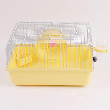 Small Pet Hamster Cage with Running Wheel Water Bottle Food Basin Portable Carrier House Mice Home Habitat for Going Out, Traveling Orange
