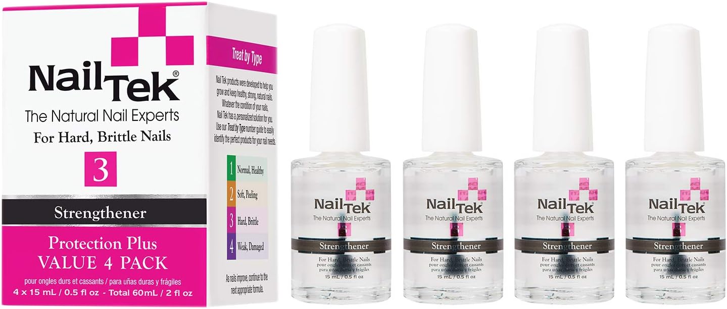 Nail Tek Protection Plus 3, Nail Strengthener for Hard and Brittle Nails, 0.5 oz, Value 4-Pack
