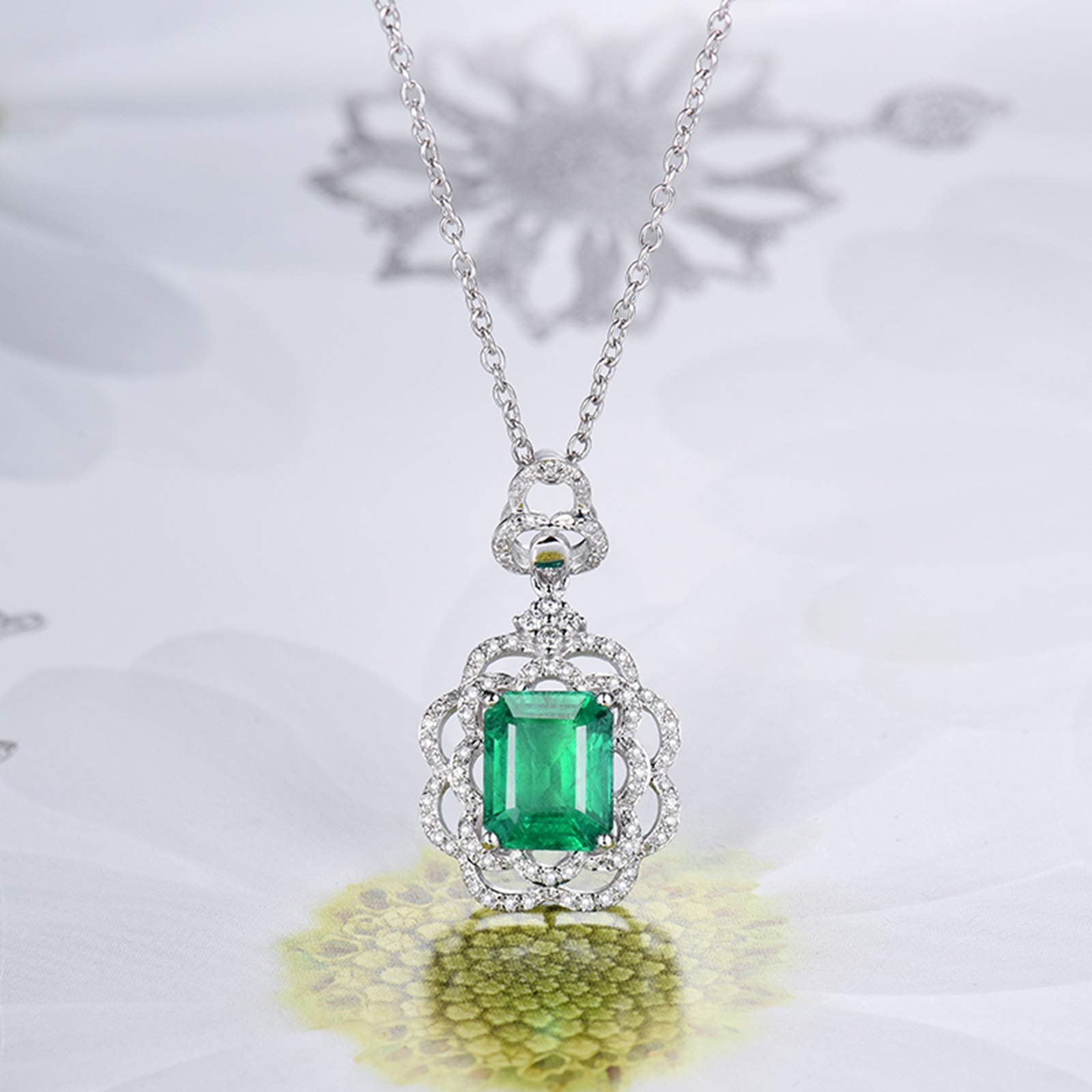 Delicado Collar para Mujer, Flor con Esmeralda creada por Muchacho de 2,5 Quilates, Oro de 18 Quilates/Plata de Ley 925, Collares con Colgante para niñas, Regalo para el día de la Madre/día de San