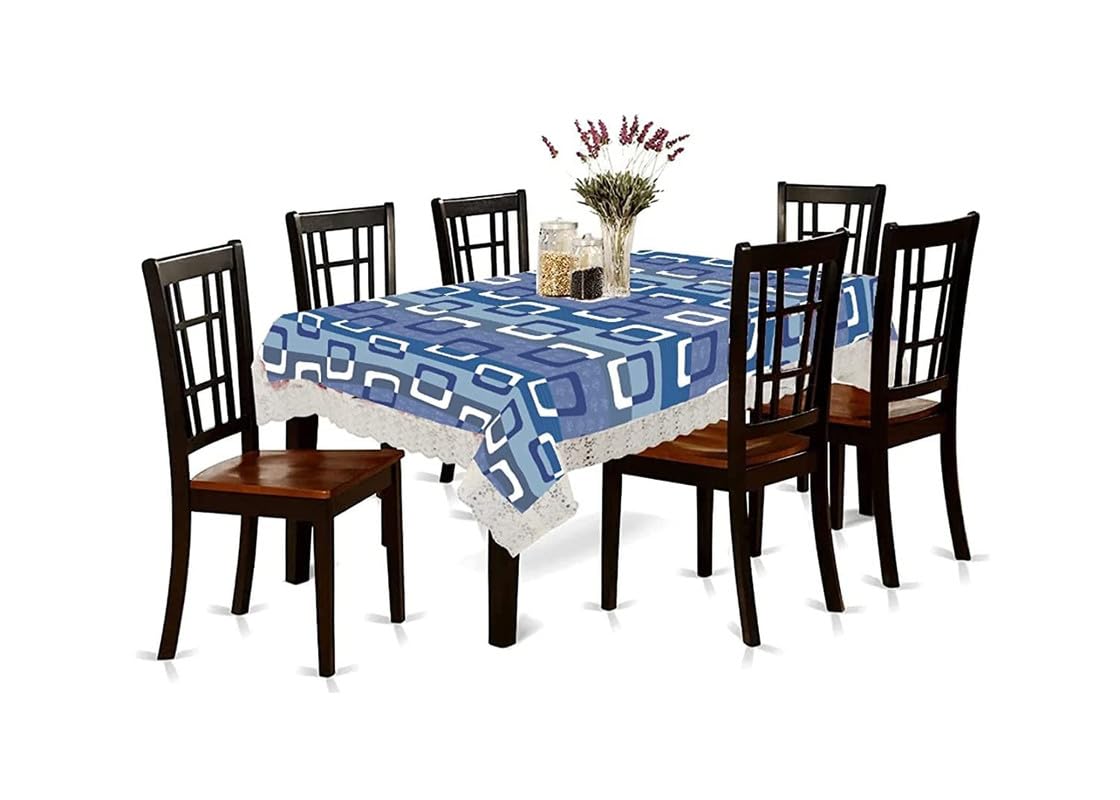 Center & Dining Table Cover Blue Color Check Printed Table Cloth with White Lace - Waterpoof & Dustproof High Qualtiy Table Cover (40x60 inch)-Table Cloth Blue 12-image-14