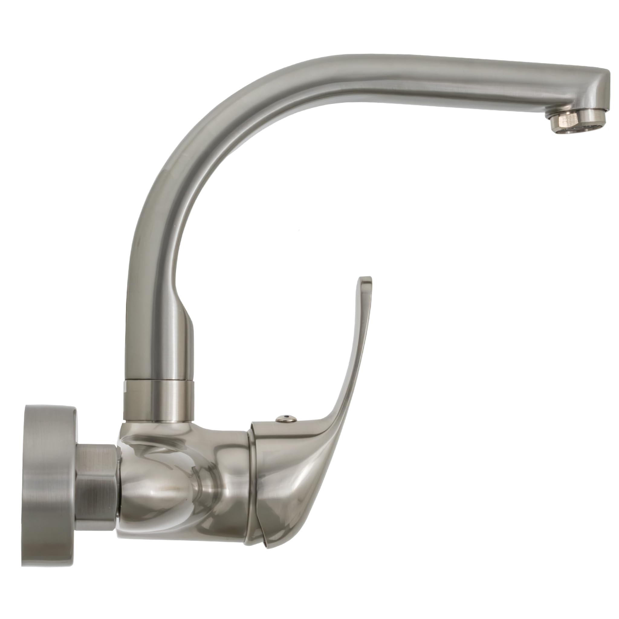 VALAZ Grifo Cocina Pared Acero Cepillado 15cm | Grifos de Cocina Fregadero Monomando, Ahorro de Agua, Alta Presión, Giratorio | Instalación Fácil y Rápida | Latón, Elegante, Acero Inoxidable, Redondo