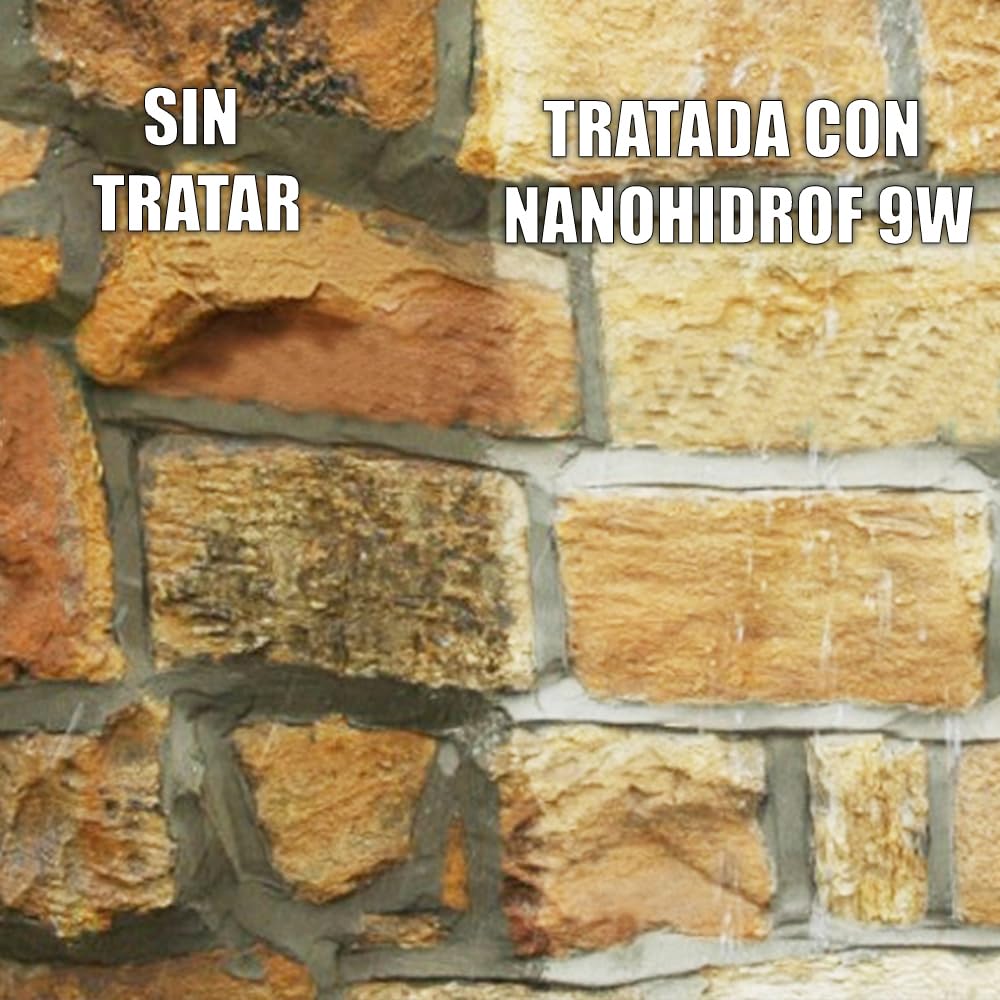 Impermeabilizante Hidrofugante Invisible Nanohidrof 9W 5L Sin Disolventes | Nanotecnología de alta penetración. Protección invisible de base agua. Sin película. Mantiene la transpirabilidad del soporte