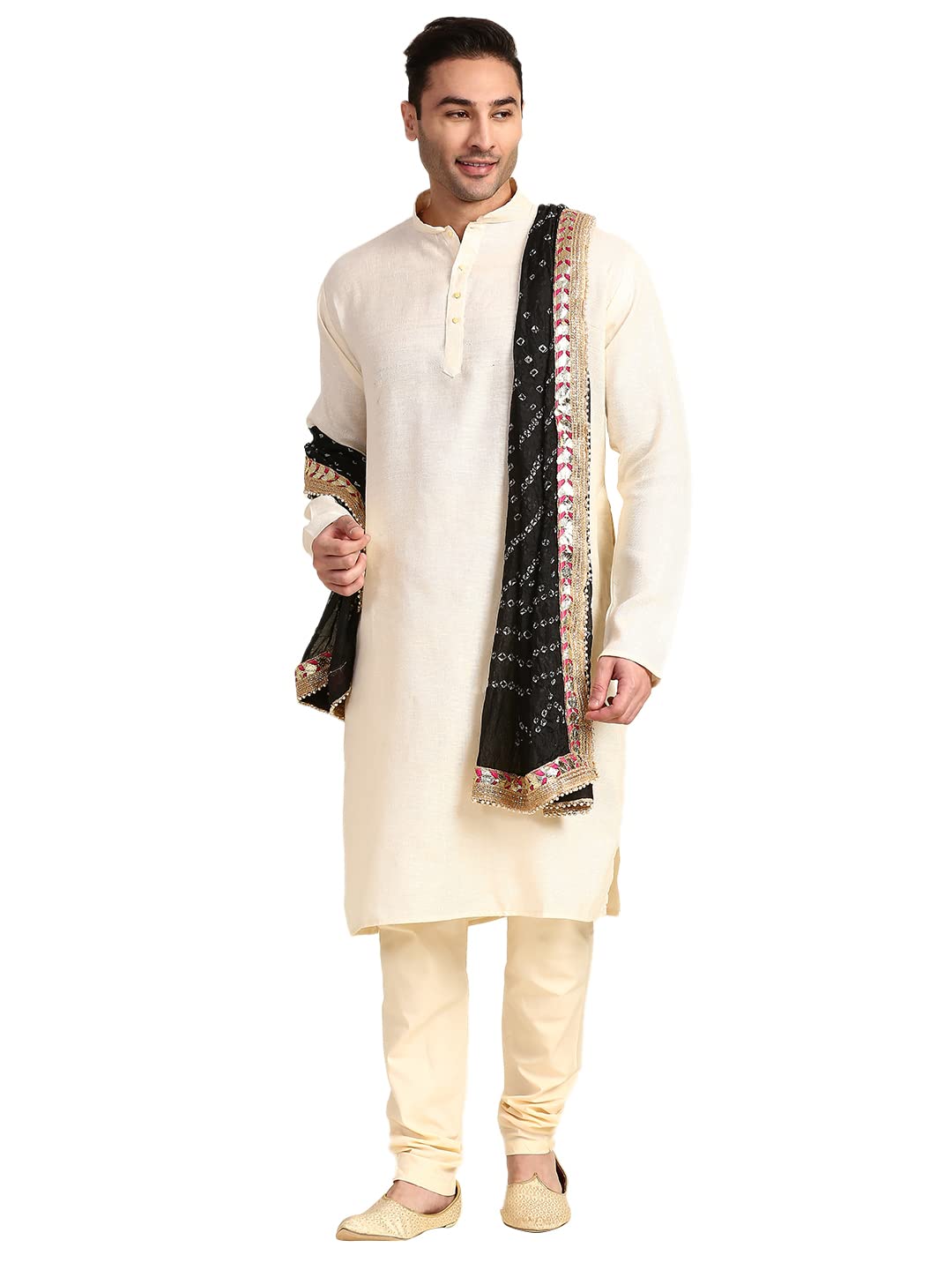 dupatta bazaar Men's Black Bandhini Dupatta for Kurta/Sherwani/Achkan-picture-36
