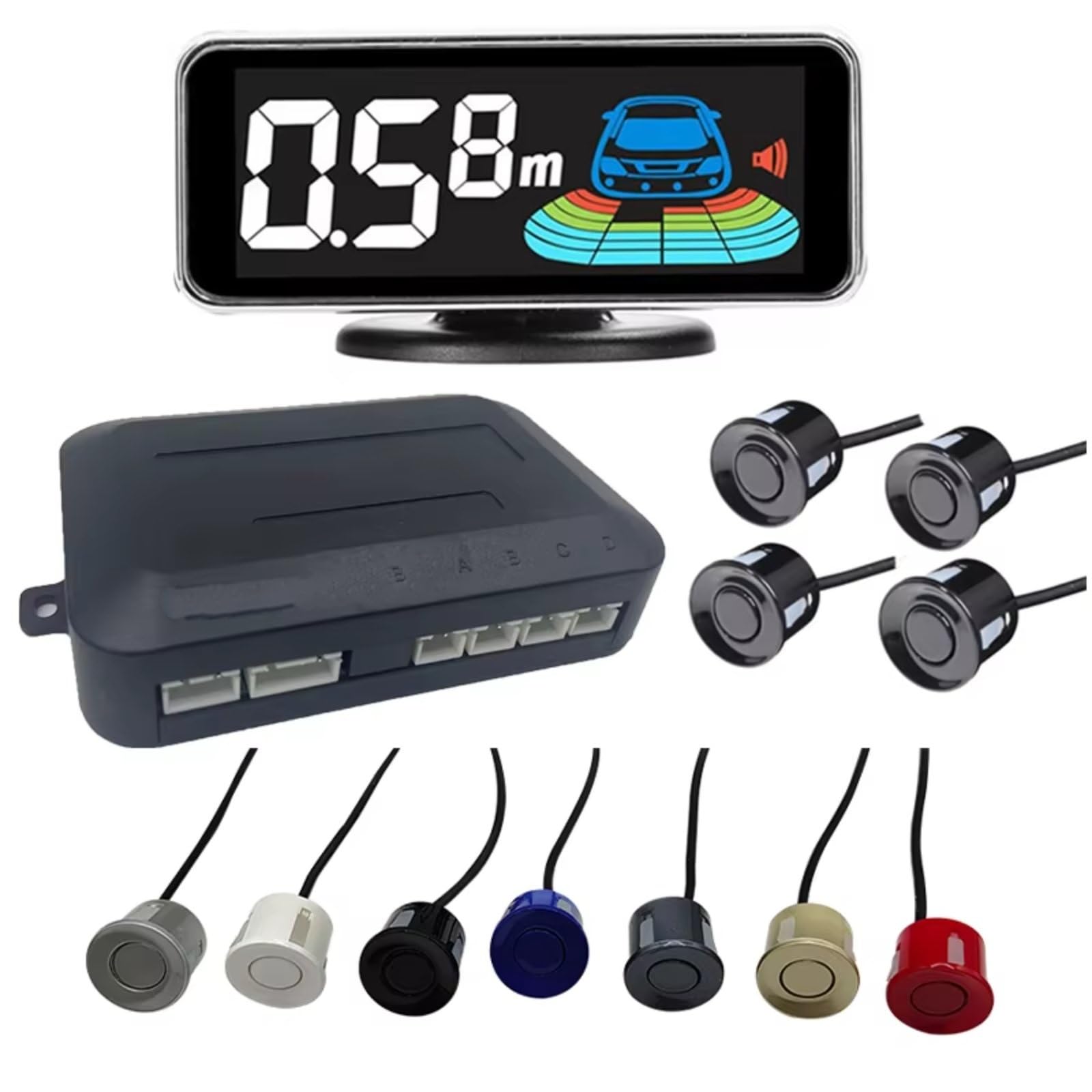 Capteur De Recul Voiture Kit De Capteur Stationnement Radar Rétroéclairage Système D'affichage LED Parktronic Moniteur De Recul Détecteur Assistant Radar De Recul Voiture(White sensors,4 sensors)