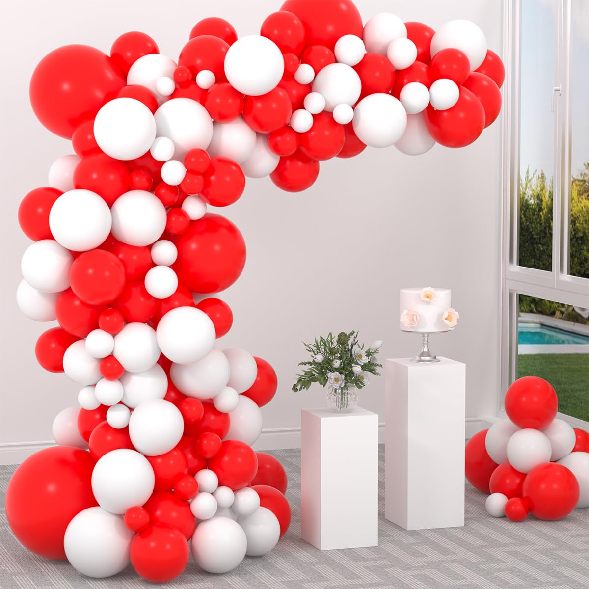 Red White Balloon Arch Garland Kit - 122PCS Red White Balloons Garland Red and White Balloon Arch for Wedding Birthday 2025 Graduation Anniversary Party Decorations