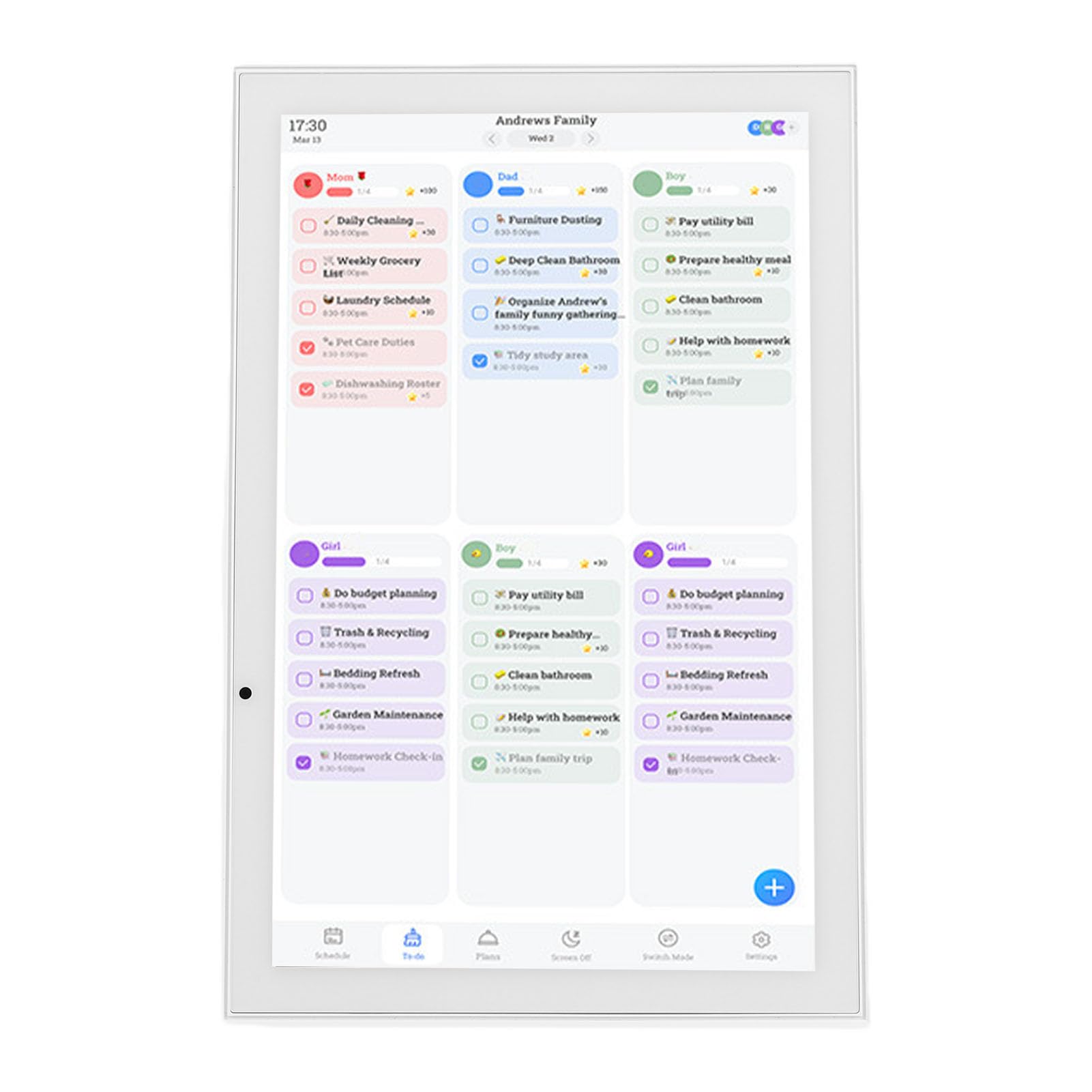 Emoshayoga Calendario Digitale da 10,1 Pollici Touch Screen Smart Family Planner per Grafico Interattivo dei Lavori Domestici e Gestione delle attività Bianco (Spina UE 100-240 V)