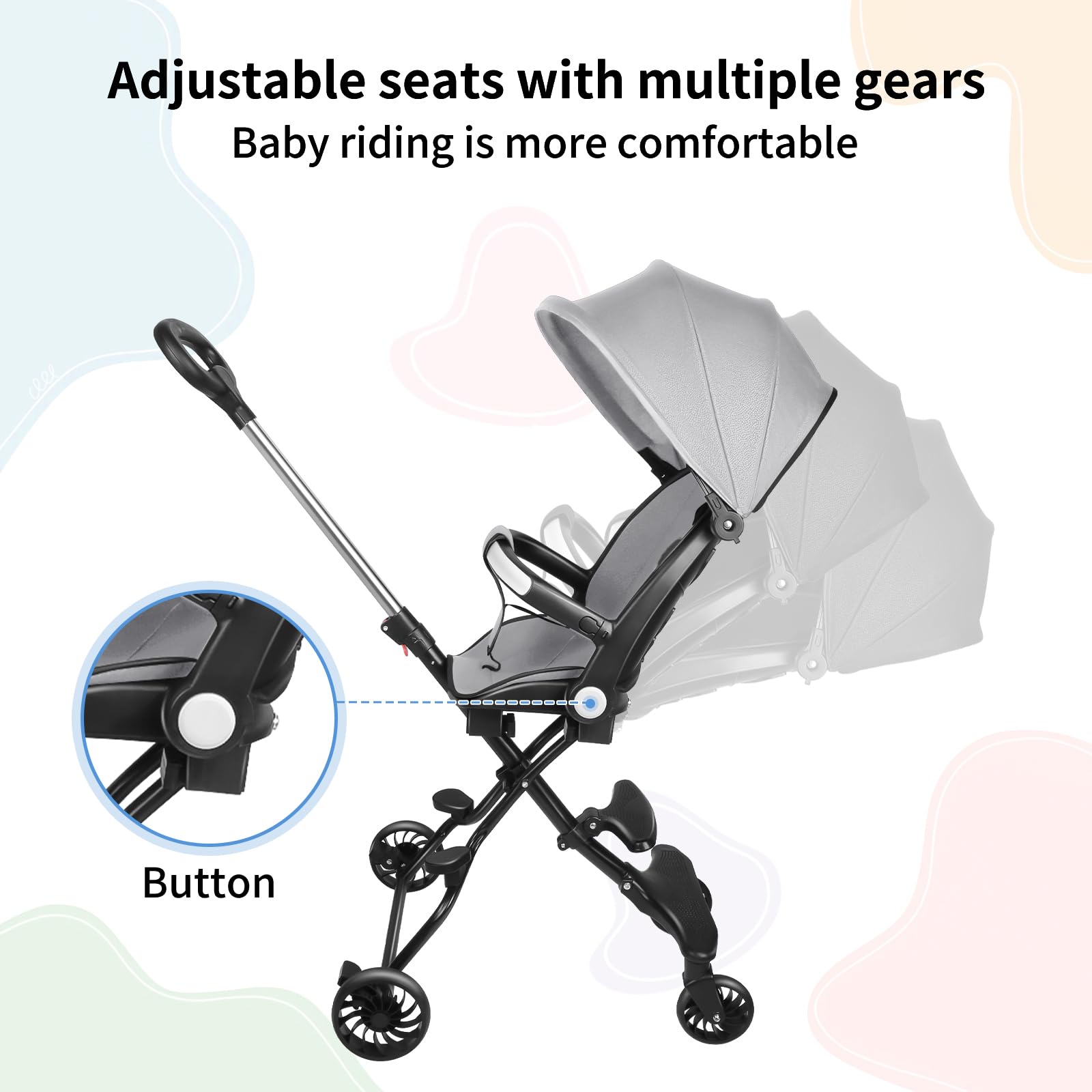 OHMG Passeggino compatto pieghevole 25 kg con sistema trolley cappottina estensibile 0-4 anni 5 kg