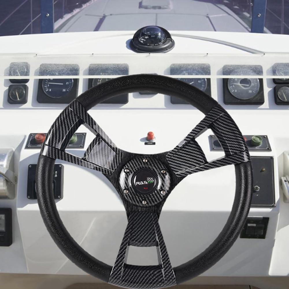 RASTP Volante de barco con adaptador de volante marino de eje de 3/4 pulgadas para la mayoría de barcos, embarcaciones, yates, pontones (estilo F-Print)