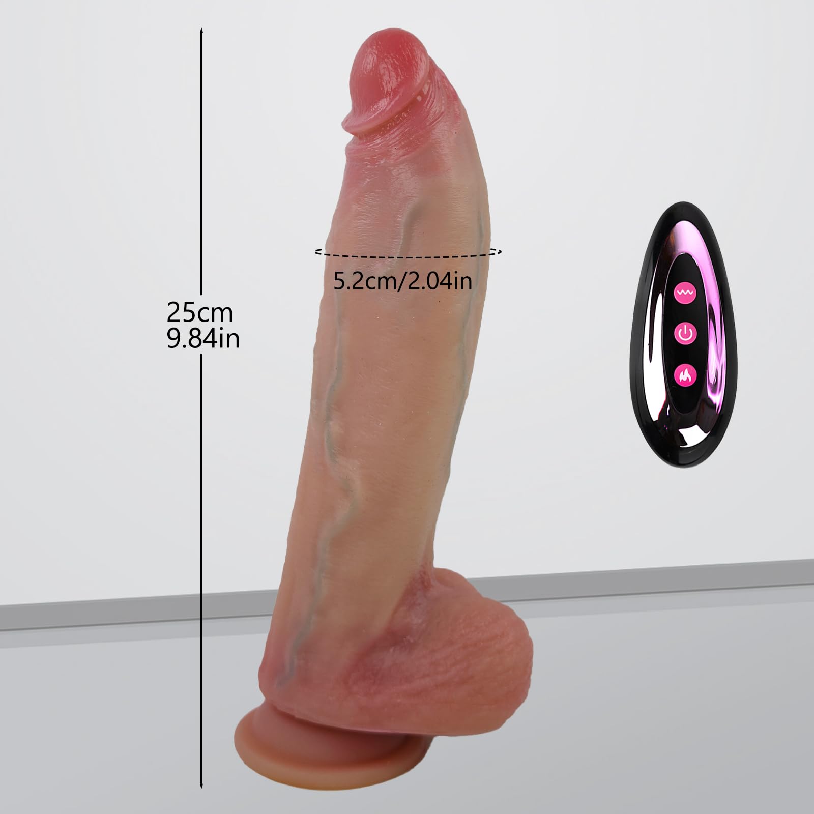 BDSMYEE Dildo Vibratore, Dildo Vibrante da 25 cm, Giocattolo Sessuale per Uomini e Donne, Dildo con 3 Funzioni di Spinta e 9 Modalità di Vibrazione con Telecomando