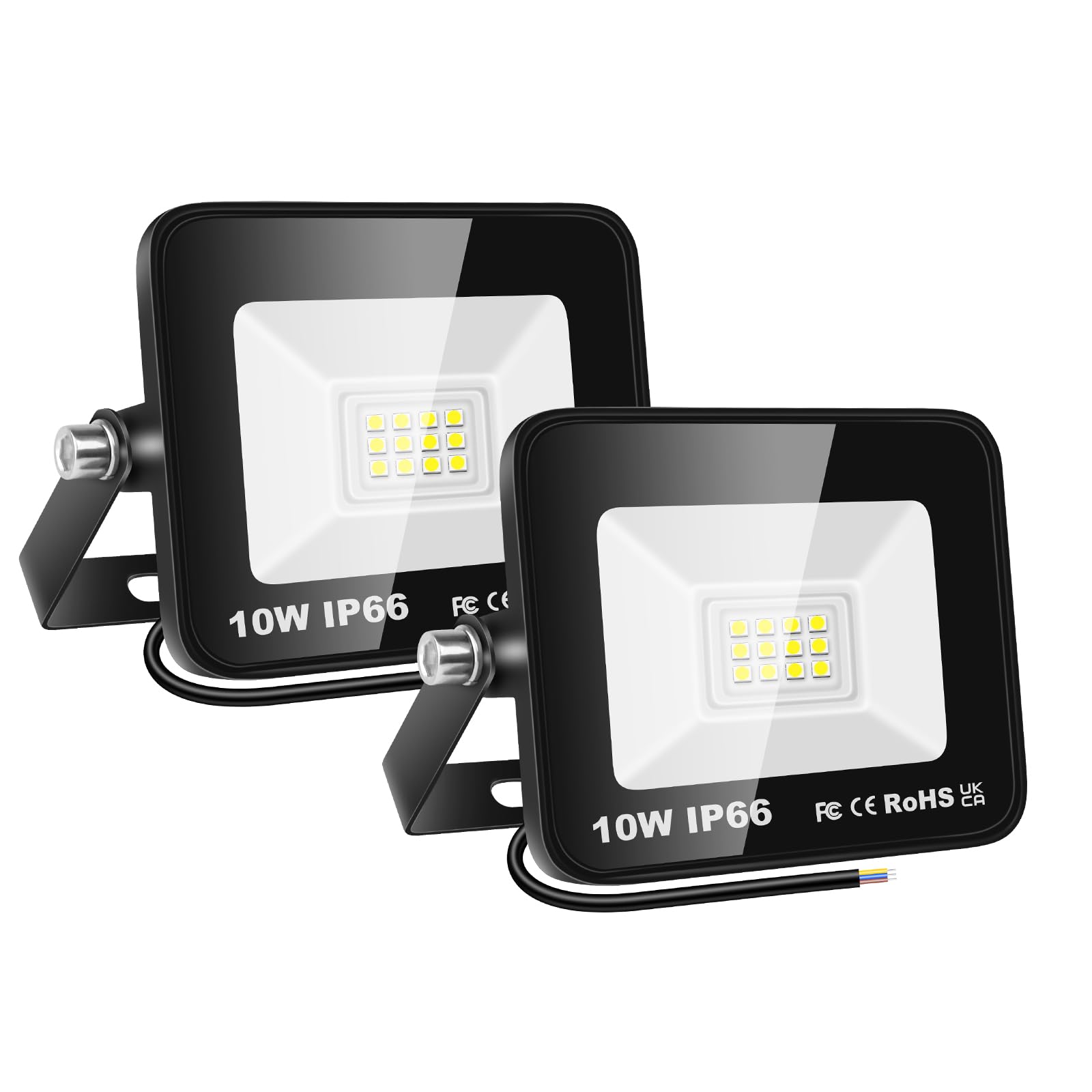 PICAA Outdoor LED Floodlight, 2 x 10 W Outdoor Floodlight, IP66 Waterproof 1000 LM Powerful Outdoor LED Flood Lights for Garden, Garage, Patio, Barn, Yard (6500K Cool White, 10W)