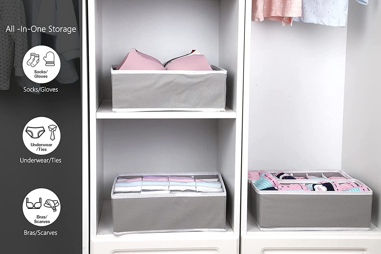 Youngine Organizzatore Per Cassetti 24 Celle, Pieghevole, In Tessuto Non Tessuto Beige, Per Biancheria Intima E Calzini