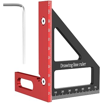 3D Multi-Angle Measuring Ruler, 45/90 Degree Woodworking Square Protractor Aluminum Alloy, Miter Triangle Ruler, Layout Measuring Tool for Engineer Carpenter High Precision L Red