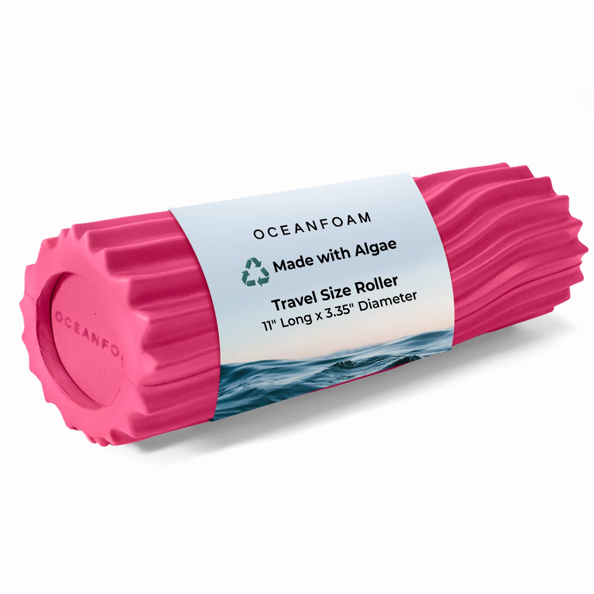 Oceanfoam Ripple Travel Foam Roller (11" x 3.35") Firm Mini Foam Roller for Physical Therapy, Deep Tissue Massage, Back Pain - High Density, Ergonomic Wave Textured, Yoga, Pilates, Exercise (Hot Pink) Hot Pink Wave Travel Size